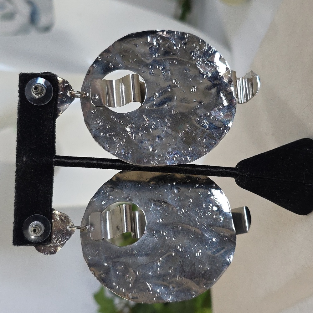 Large Vintage Silver Statement Geometric Design E… - image 6